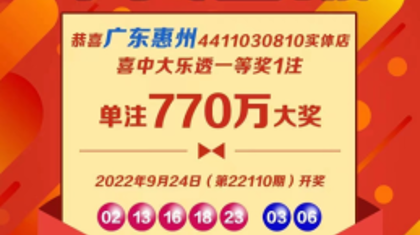 790万！惠州购彩者领走大奖