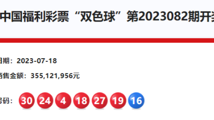 双色球23082期：头奖13注613万 奖池20.56亿元