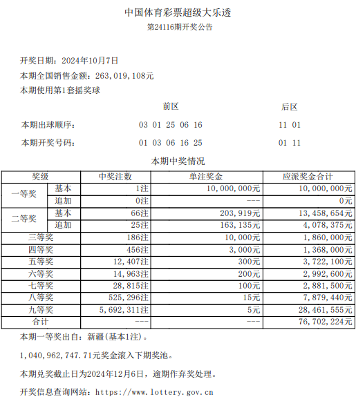 开奖公告